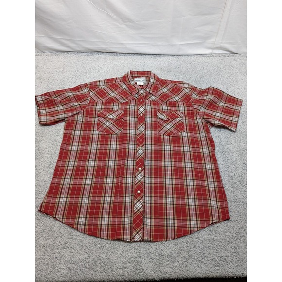 Wrangler Wrancher Western Shirt Red Plaid Pearl Snap Mens XL - Picture 1 of 13
